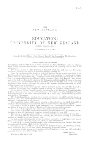 EDUCATION: UNIVERSITY OF NEW ZEALAND (PAPERS RELATING TO). [In Continuation of E.-5, 1884.]