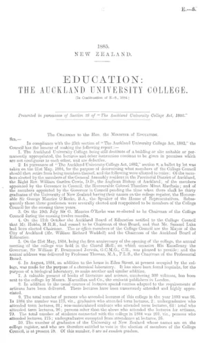 EDUCATION: THE AUCKLAND UNIVERSITY COLLEGE. [In Continuation of E.-8., 1884.]