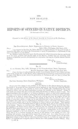 REPORTS OF OFFICERS IN NATIVE DISTRICTS. [In Continuation of G.Â—1, 1884.]