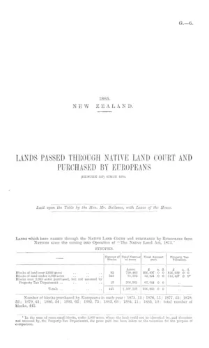 LANDS PASSED THROUGH NATIVE LAND COURT AND PURCHASED BY EUROPEANS (RETURN OF) SINCE 1873.