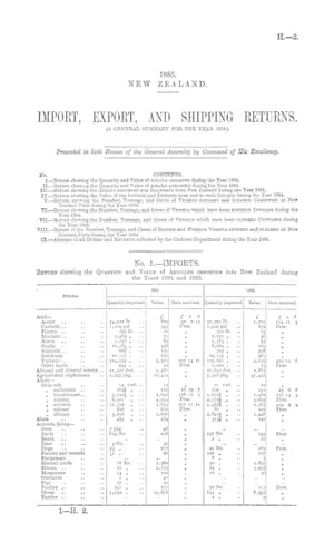 IMPORT, EXPORT, AND SHIPPING RETURNS. (A GENERAL SUMMARY FOR THE YEAR 1884.)