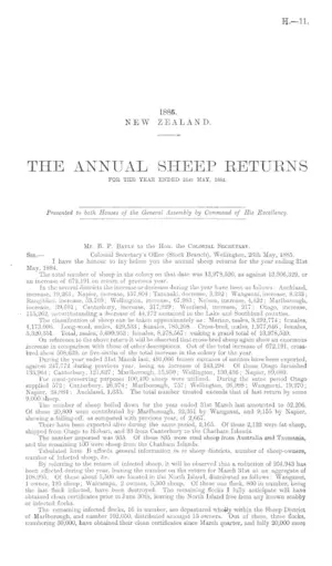 THE ANNUAL SHEEP RETURNS FOR THE YEAR ENDED 31st MAY, 1884.