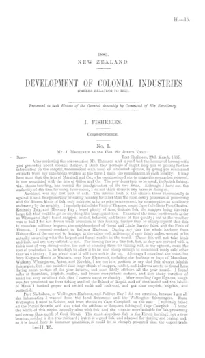 DEVELOPMENT OF COLONIAL INDUSTRIES (PAPERS RELATING TO THE).