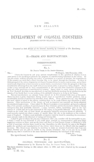 DEVELOPMENT OF COLONIAL INDUSTRIES (FURTHER PAPERS RELATING TO THE).