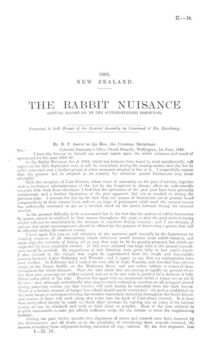 THE RABBIT NUISANCE (ANNUAL REPORT ON, BY THE SUPERINTENDING INSPECTOR).