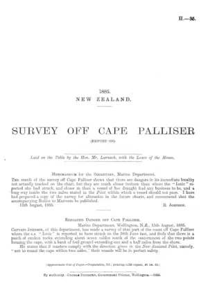 SURVEY OFF CAPE PALLISER (REPORT ON).
