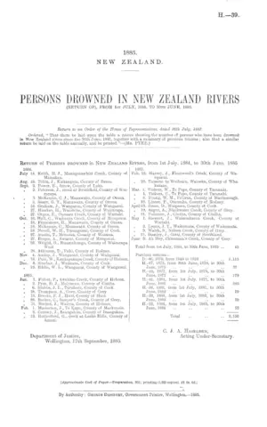 PERSONS DROWNED IN NEW ZEALAND RIVERS (RETURN OF), FROM 1st JULY, 1884, TO 30th JUNE, 1885.)