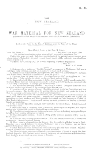 WAR MATERIAL FOR NEW ZEALAND (CORRESPONDENCE FROM REAR-ADMIRAL SCOTT WITH REGARD TO OBTAINING).