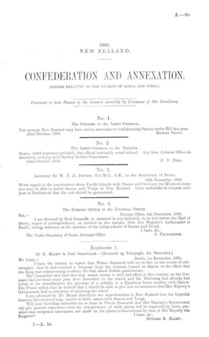 CONFEDERATION AND ANNEXATION. (PAPERS RELAIING TO THE ISLANDS OF SAMOA AND TONGA.)