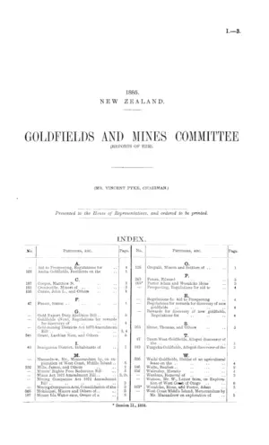 GOLDFIELDS AND MINES COMMITTEE (REPORTS OF THE).