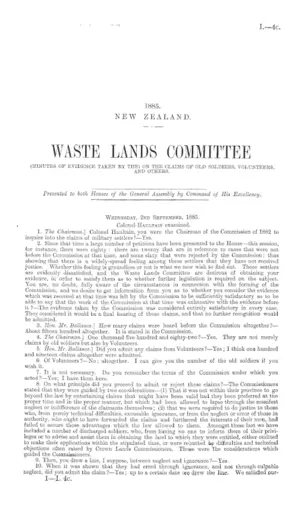 WASTE LANDS COMMITTEE (MINUTES OF EVIDENCE TAKEN BY THE) ON THE CLAIMS OF OLD SOLDIERS, VOLUNTEERS, AND OTHERS.