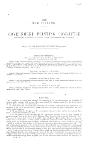 GOVERNMENT PRINTING COMMITTEE (REPORT OF), TOGETHER WITH MINUTES OF PROCEEDINGS AND EVIDENCE.