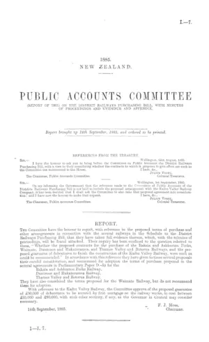 PUBLIC ACCOUNTS COMMITTEE (REPORT OF THE) ON THE DISTRICT RAILWAYS PURCHASING BILL, WITH MINUTES OF PROCEEDINGS AND EVIDENCE AND APPENDIX.