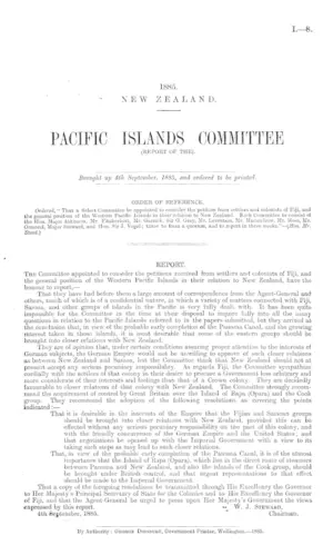 PACIFIC ISLANDS COMMITTEE (REPORT OF THE).