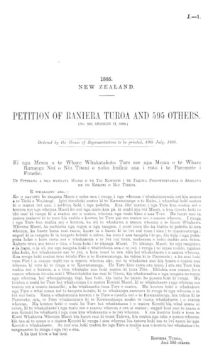PETITION OF RANIERA TUROA AND 595 OTHERS. (No. 260, SESSION II, 1884.)