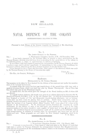 NAVAL DEFENCE OF THE COLONY (CORRESPONDENCE RELATING TO THE).
