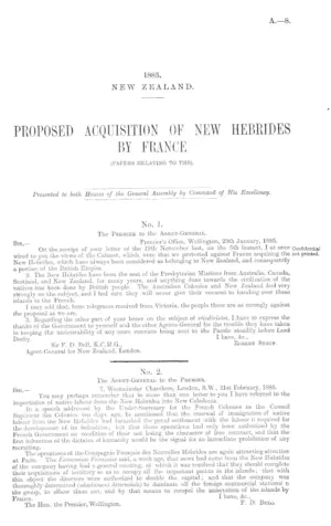 PROPOSED ACQUISITION OF NEW HEBRIDES BY FRANCE (PAPERS RELATING TO THE).