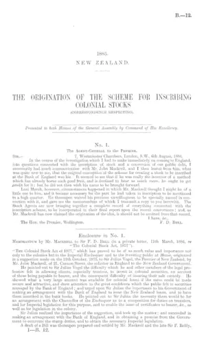 THE ORIGINATION OF THE SCHEME FOR INSCRIBING COLONIAL STOCKS (CORRESPONDENCE RESPECTING).