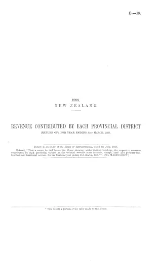 REVENUE CONTRIBUTED BY EACH PROVINCIAL DISTRICT (RETURN OF), FOR YEAR ENDING 31st MARCH, 1885.