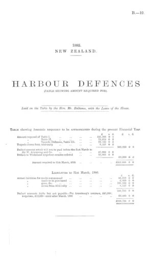 HARBOUR DEFENCES (TABLE SHOWING AMOUNT REQUIRED FOR).