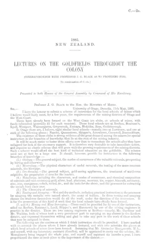 LECTURES ON THE GOLDFIELDS THROUGHOUT THE COLONY (CORRESPONDENCE WITH PROFESSOR J. G. BLACK AS TO PROVIDING FOR). [In continuation of C.-2A.]