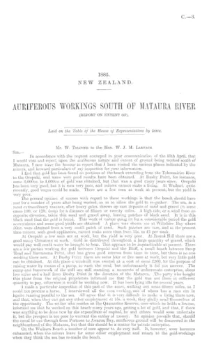 AURIFEROUS WORKINGS SOUTH OF MATAURA RIVER (REPORT ON EXTENT OF).