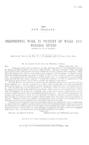 PROSPECTING WORK IN VICINITY OF WAIAU AND MARAROA RIVERS (REPORT ON, BY R.CROSBIE).
