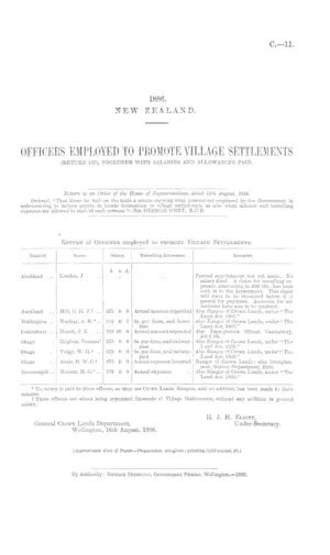 OFFICERS EMPLOYED TO PROMOTE VILLAGE SETTLEMENTS (RETURN OF), TOGETHER WITH SALARIES AND ALLOWANCES PAID.
