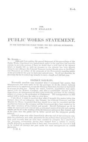 PUBLIC WORKS STATEMENT, BY THE MINISTER FOR PUBLIC WORKS, THE HON. EDWARD RICHARDSON, 25th JUNE, 1886.