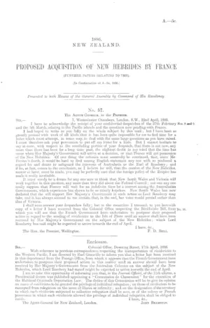 PROPOSED ACQUISITION OF NEW HEBRIDES BY FRANCE (FURTHER PAPERS RELATING TO THE). [In Continuation of A.-5b, 1886.]