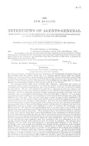 INTERVIEWS OF AGENTS-GENERAL WITH COLONEL STANLEY ON HIS RETIREMENT, AND EARL GRANVILLE ON HIS ACCEPTANCE OF OFFICE AS SECRETARY OF STATE FOR THE COLONIES.