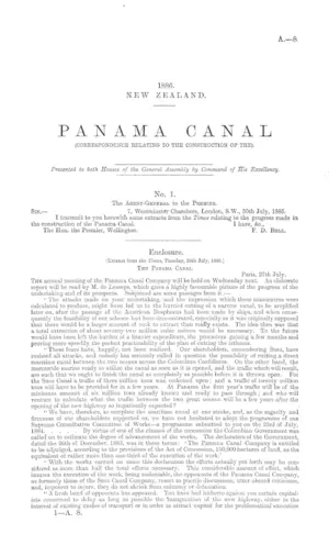 PANAMA CANAL (CORRESPONDENCE RELATING TO THE CONSTRUCTION OF THE).