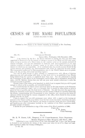 CENSUS OF THE MAORI POPULATION (PAPERS RELATING TO THE).