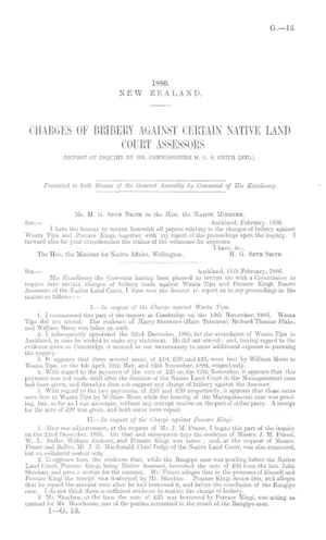 CHARGES OF BRIBERY AGAINST CERTAIN NATIVE LAND COURT ASSESSORS (REPORT OF INQUIRY BY MR. COMMISSIONER H.G.S. SMITH INTO.)