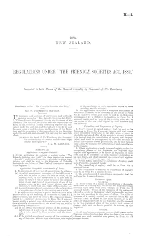 REGULATIONS UNDER "THE FRIENDLY SOCIETIES ACT, 1882."
