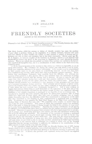 FRIENDLY SOCIETIES (REPORT OF THE REGISTRAR FOR THE YEAR 1885).