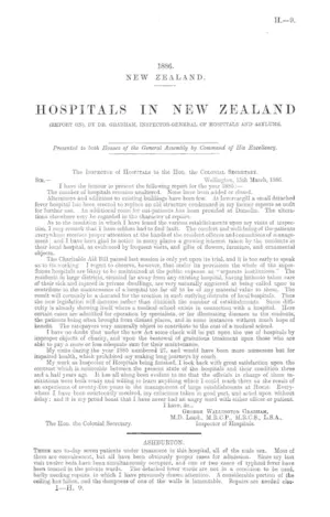 HOSPITALS IN NEW ZEALAND (REPORT ON), BY DR. GRABHAM, INSPECTOR-GENERAL OF HOSPITALS AND ASYLUMS.