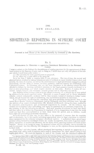 SHORTHAND REPORTING IN SUPREME COURT (CORRESPONDENCE AND MEMORANDA RELATIVE TO).