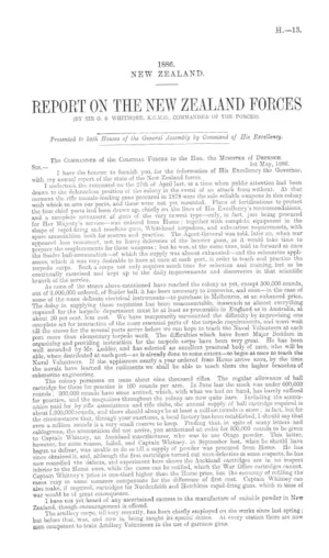 REPORT ON THE NEW ZEALAND FORCES (BY SIR G. S. WHITMORE, K.C.M.G., COMMANDER OF THE FORCES).