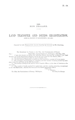 LAND TRANSFER AND DEEDS REGISTRATION. (ANNUAL REPORT OF DEPARTMENTS, 1885-1886.)