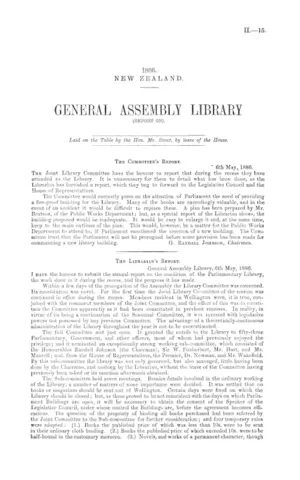 GENERAL ASSEMBLY LIBRARY (REPORT ON).