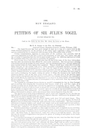 PETITION OF SIR JULIUS VOGEL (PAPERS RELATING TO).