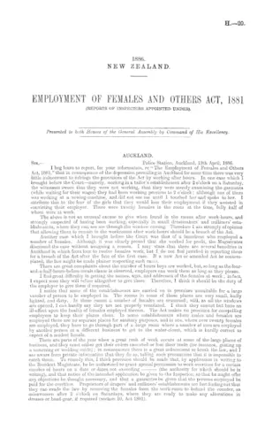 EMPLOYMENT OF FEMALES AND OTHERS ACT, 1881 (REPORTS OF INSPECTORS APPOINTED UNDER).