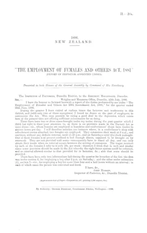 "THE EMPLOYMENT OF FEMALES AND OTHERS ACT, 1881" (REPORT OF INSPECTOR APPOINTED UNDER).