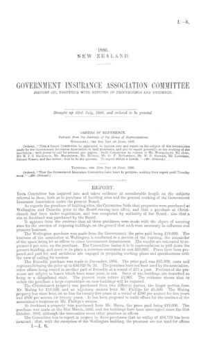 GOVERNMENT INSURANCE ASSOCIATION COMMITTEE (REPORT OF), TOGETHER WITH MINUTES OF PROCEEDINGS AND EVIDENCE.