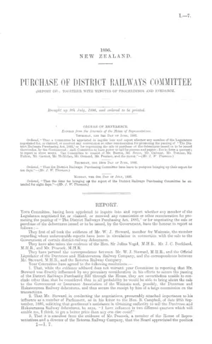 PURCHASE OF DISTRICT RAILWAYS COMMITTEE (REPORT OF); TOGETHER WITH MINUTES OF PROCEEDINGS AND EVIDENCE.