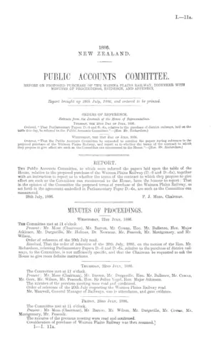 PUBLIC ACCOUNTS COMMITTEE. REPORT ON PROPOSED PURCHASE OF THE WAIMEA PLAINS RAILWAY, TOGETHER WITH MINUTES OF PROCEEDINGS, EVIDENCE, AND APPENDIX.