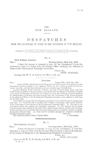 DESPATCHES FROM THE SECRETARY OF STATE TO THE GOVERNOR OF NEW ZEALAND.
