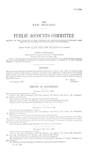 PUBLIC ACCOUNTS COMMITTEE (REPORT OF THE), RELATIVE TO THE PURCHASE OF DISTRICT RAILWAYS, TOGETHER WITH MINUTES OF PROCEEDINGS AND EVIDENCE, AND APPENDIX.