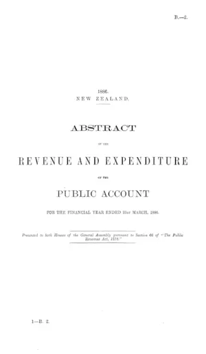 ABSTRACT OF THE REVENUE AND EXPENDITURE OF THE PUBLIC ACCOUNT FOR THE FINANCIAL YEAR ENDED 31st MARCH, 1886.